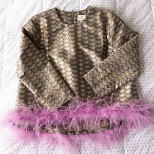 TUCKERNUCK Feathered Champagne Pop Tara Blouse: Size Extra-Large (XL)